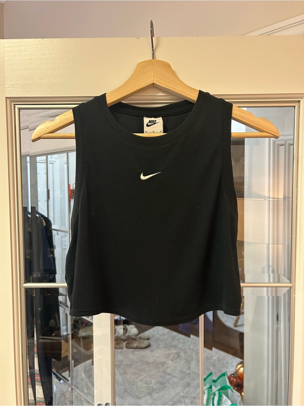 Nike Black Cropped Tank with White Swoosh